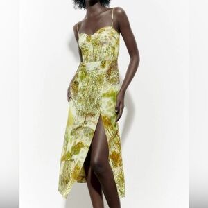 Zara Green Printed Midi Dress